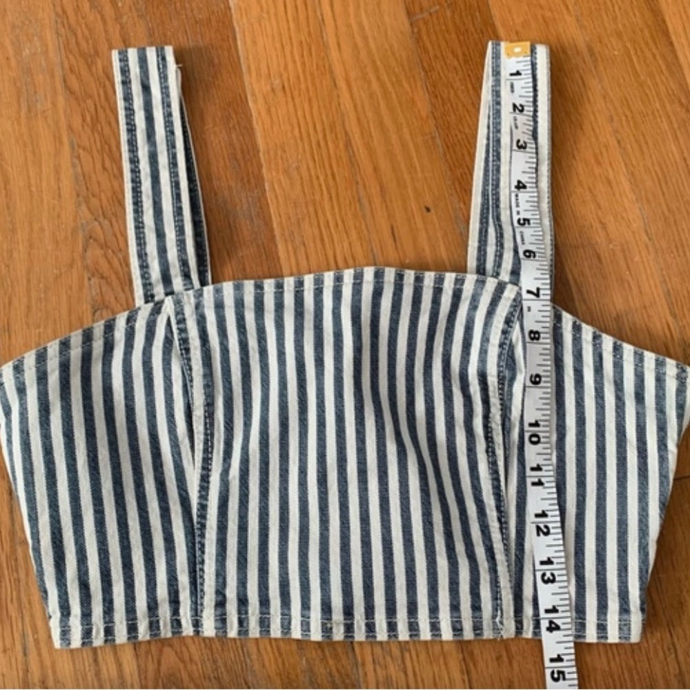 Zara crop bandeau denim blue and white stripe top, nwt